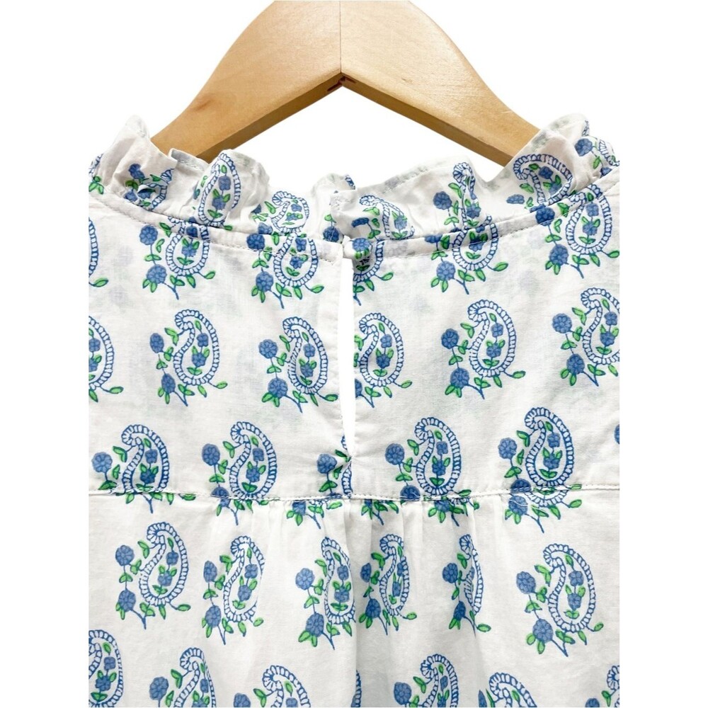 J. Crew x SZ Blockprints Paisley Puff Sleeve Top White Blue Organic Cotton Large - Picture 4 of 7